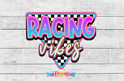 Racing Vibes artwork detail for the finished 16 oz tumbler