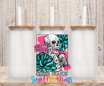 Dead Inside Cheer Season frosted glass tumbler mockup with bamboo lids and straws