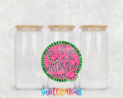 Watermelon Crawl clear glass tumbler group mockup with bamboo lids and straws