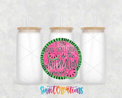 Watermelon Crawl frosted glass tumbler group view with lids and straws