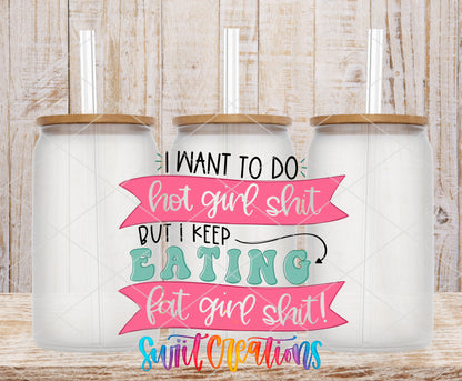 Hot Girl Shit frosted glass tumbler mockup with bamboo lids and straws