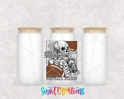 Dead Inside Football Season frosted glass tumbler group view with lids and straws