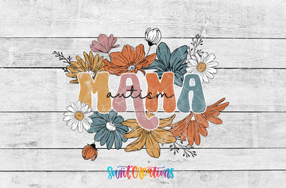 Autism Mama Floral artwork detail for the finished 16 oz tumbler