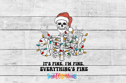 Everything Is Fine Christmas Skeleton artwork detail for the finished 16 oz tumbler