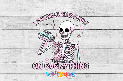 Sprinkle Sarcasm Skeleton artwork detail for the finished 16 oz tumbler