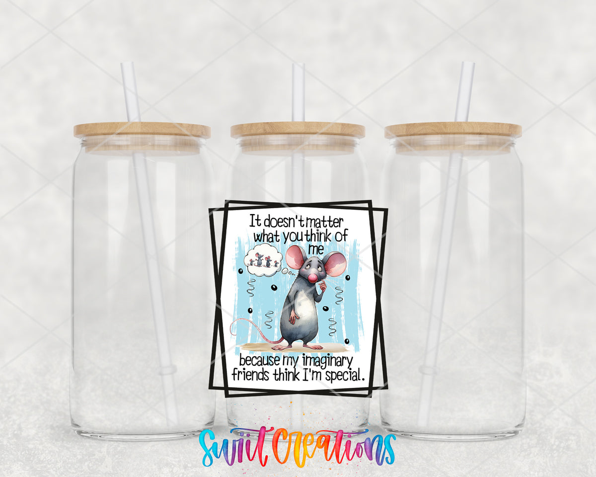 Imaginary Friends Mouse clear glass tumbler group mockup with bamboo lids and straws