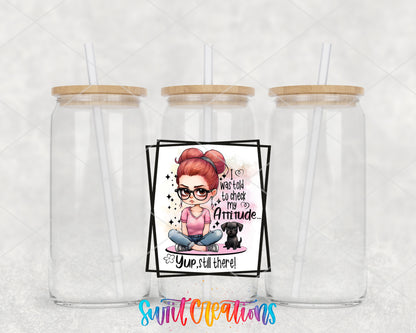 Check My Attitude clear glass tumbler group mockup with bamboo lids and straws