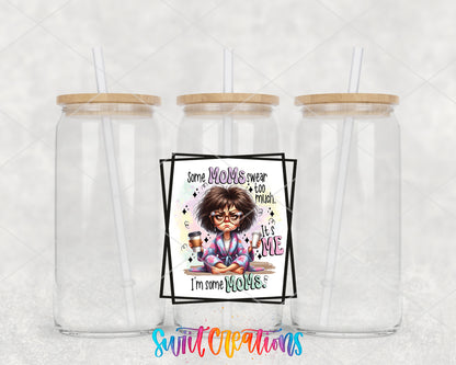 Some Moms Swear Too Much clear glass tumbler group mockup with bamboo lids and straws