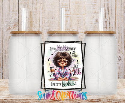 Some Moms Swear Too Much frosted glass tumbler mockup with bamboo lids and straws