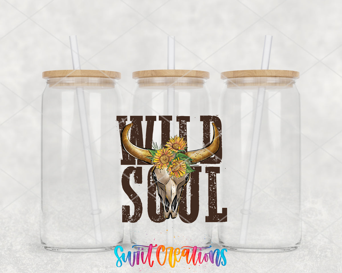 Wild Soul clear glass tumbler group mockup with bamboo lids and straws