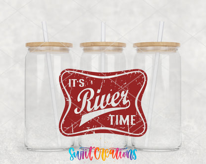It's River Time clear glass tumbler group mockup with bamboo lids and straws