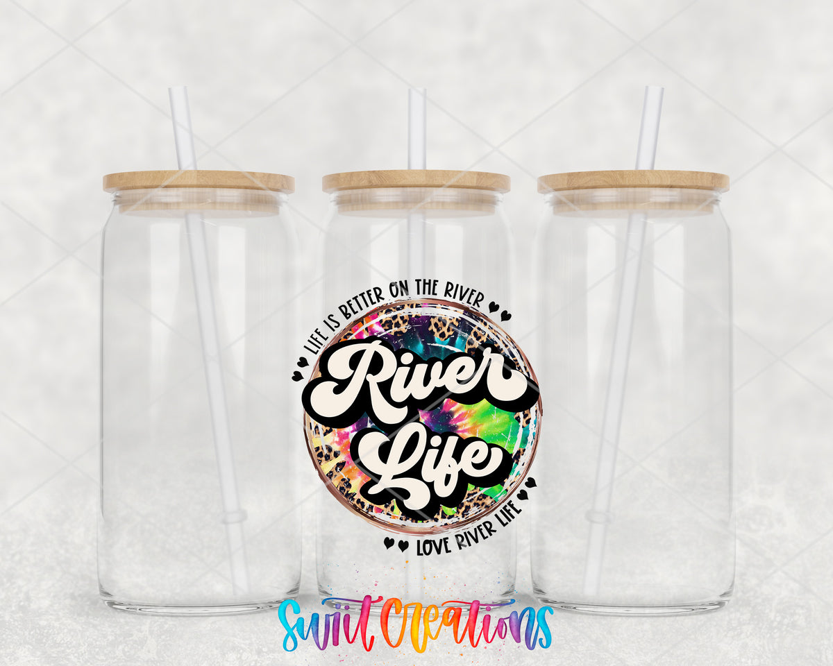 River Life clear glass tumbler group mockup with bamboo lids and straws