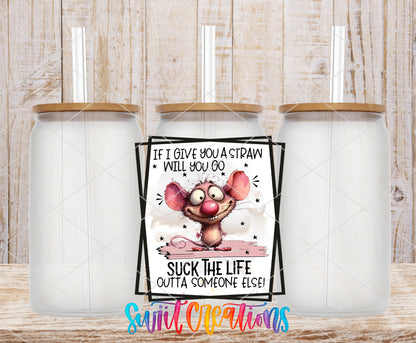 If I Give You a Straw frosted glass tumbler mockup with bamboo lids and straws