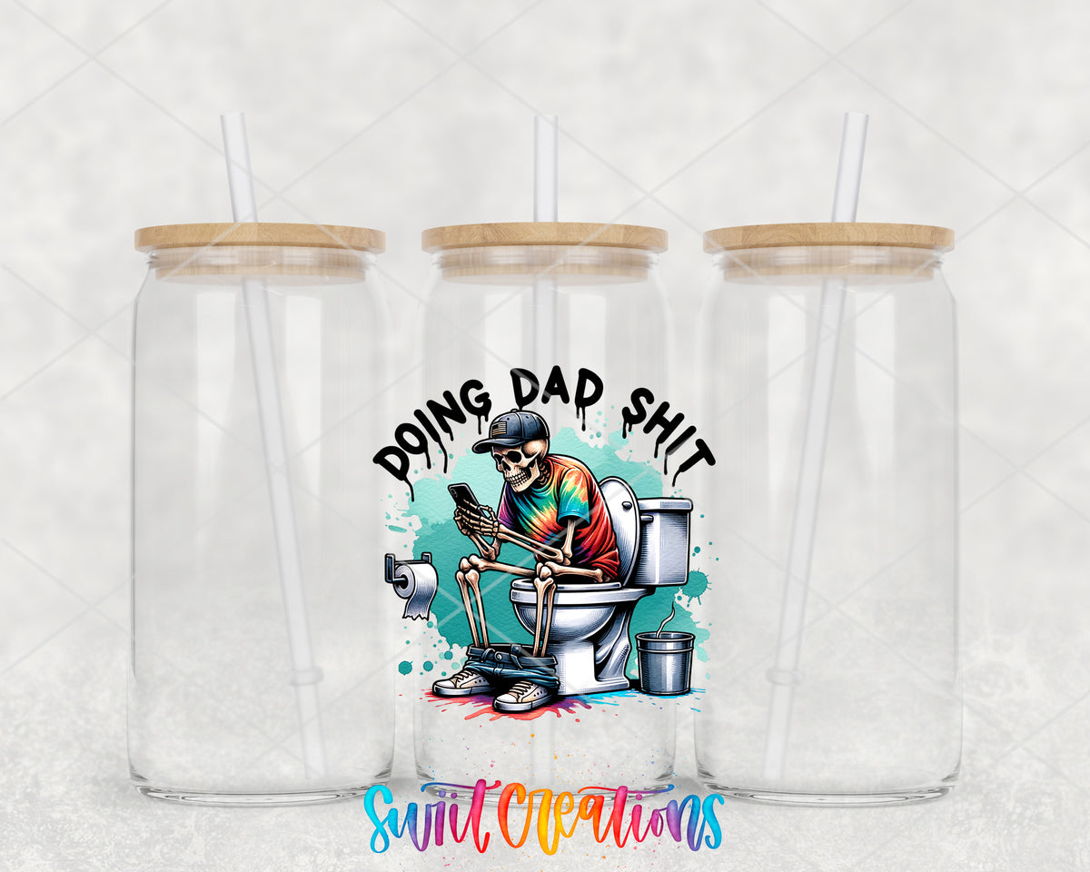 Doing Dad Shit clear glass tumbler group mockup with bamboo lids and straws