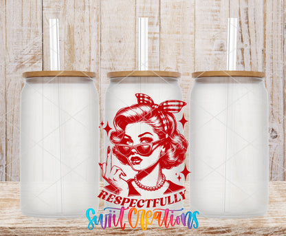 Respectfully Retro frosted glass tumbler mockup with bamboo lids and straws