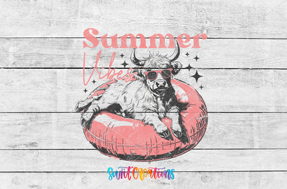 Summer Vibes Cow Pool Float artwork detail for the finished 16 oz tumbler