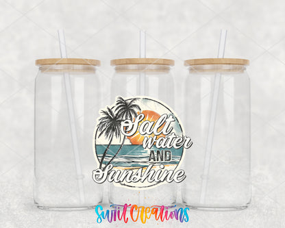 Salt Water and Sunshine Sunset clear glass tumbler group mockup with bamboo lids and straws