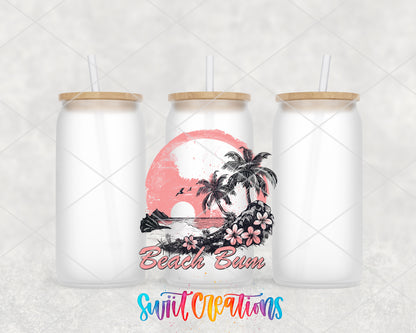 Beach Bum frosted glass tumbler group view with lids and straws