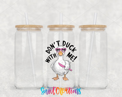 Do Not Duck With Me clear glass tumbler group mockup with bamboo lids and straws