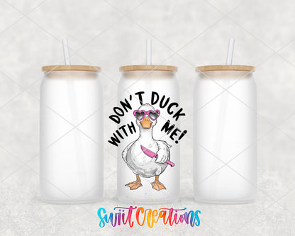 Do Not Duck With Me frosted glass tumbler group view with lids and straws