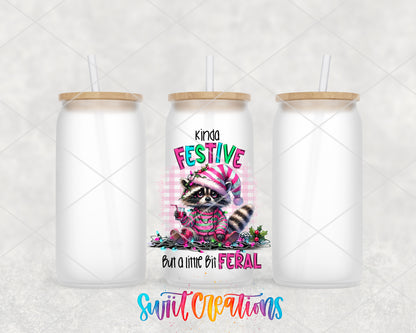 Kinda Festive Kinda Feral frosted glass tumbler group view with lids and straws
