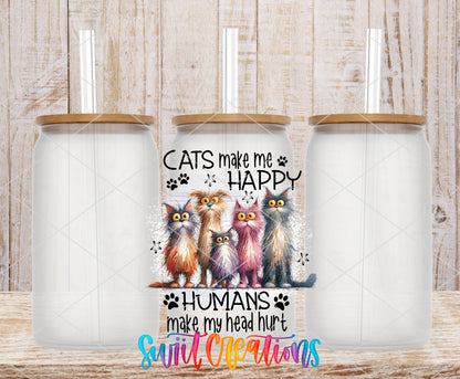 Cats Make Me Happy frosted glass tumbler mockup with bamboo lids and straws