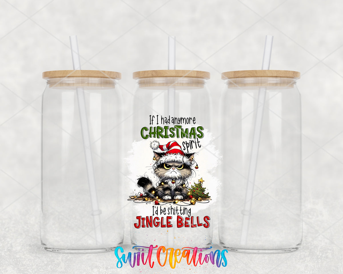 Christmas Spirit Jingle Bells clear glass tumbler group mockup with bamboo lids and straws