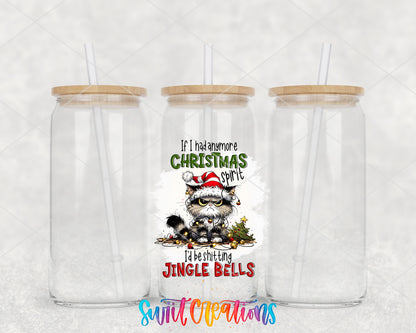 Christmas Spirit Jingle Bells clear glass tumbler group mockup with bamboo lids and straws