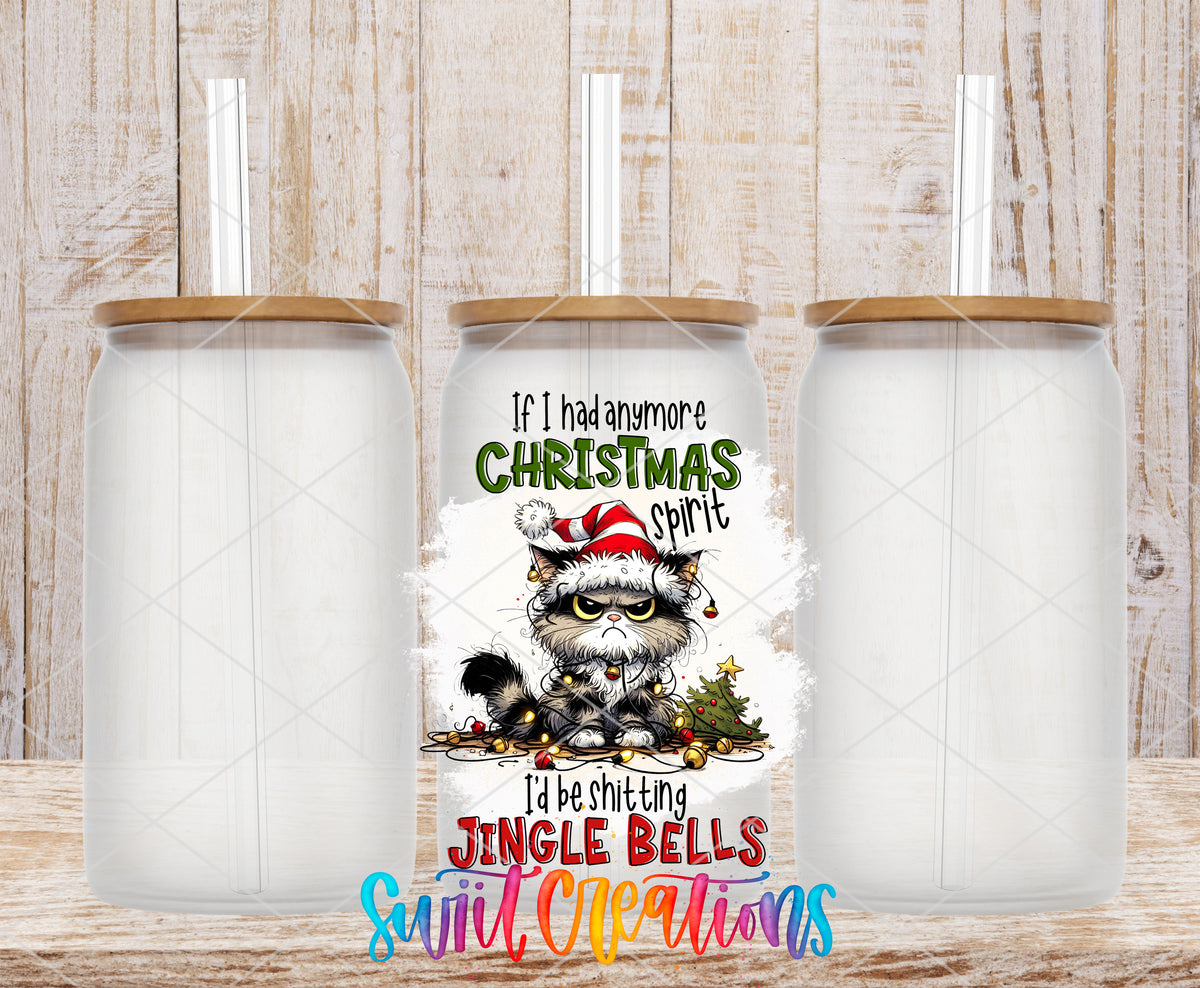 Christmas Spirit Jingle Bells frosted glass tumbler mockup with bamboo lids and straws