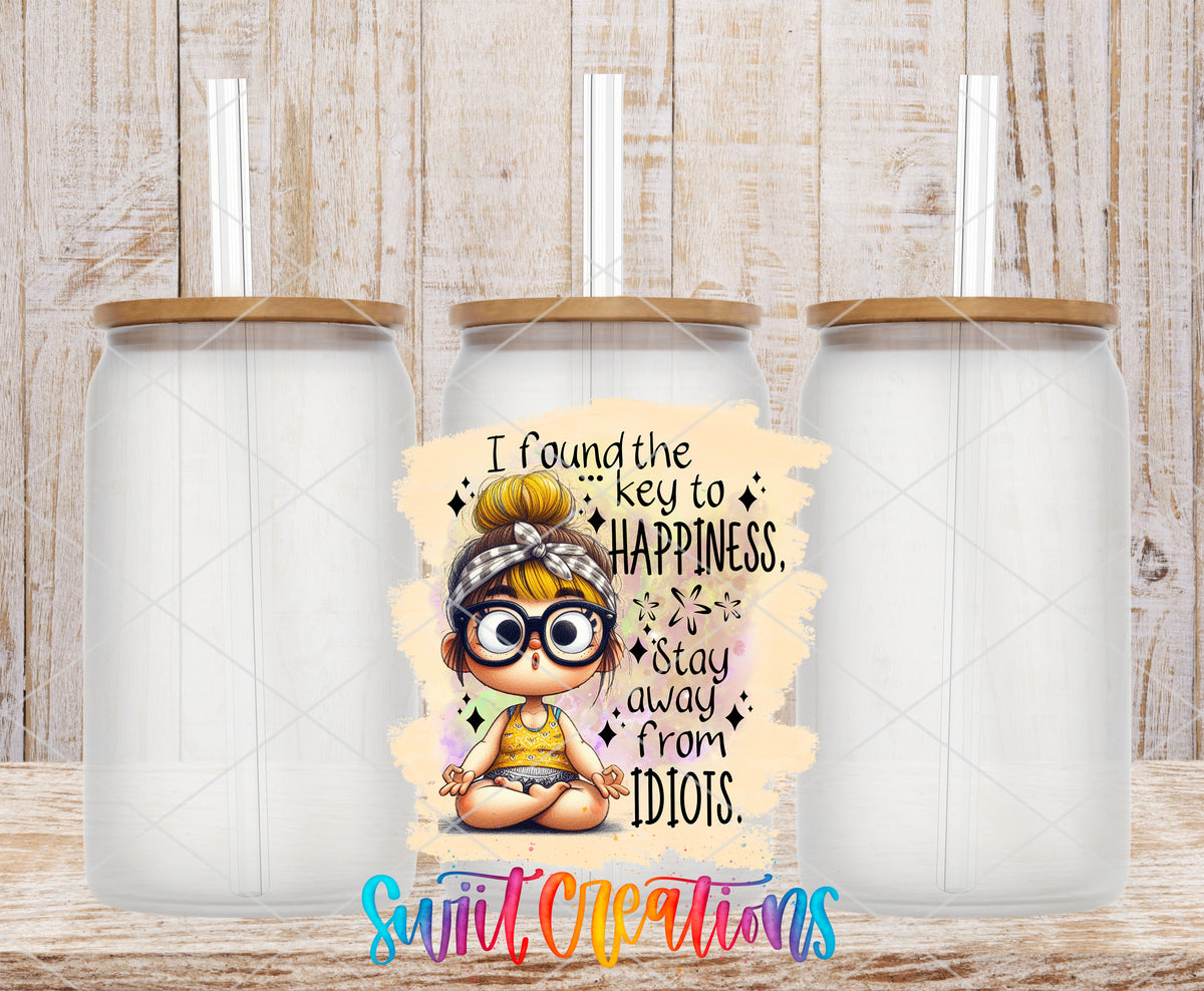 Key to Happiness frosted glass tumbler mockup with bamboo lids and straws