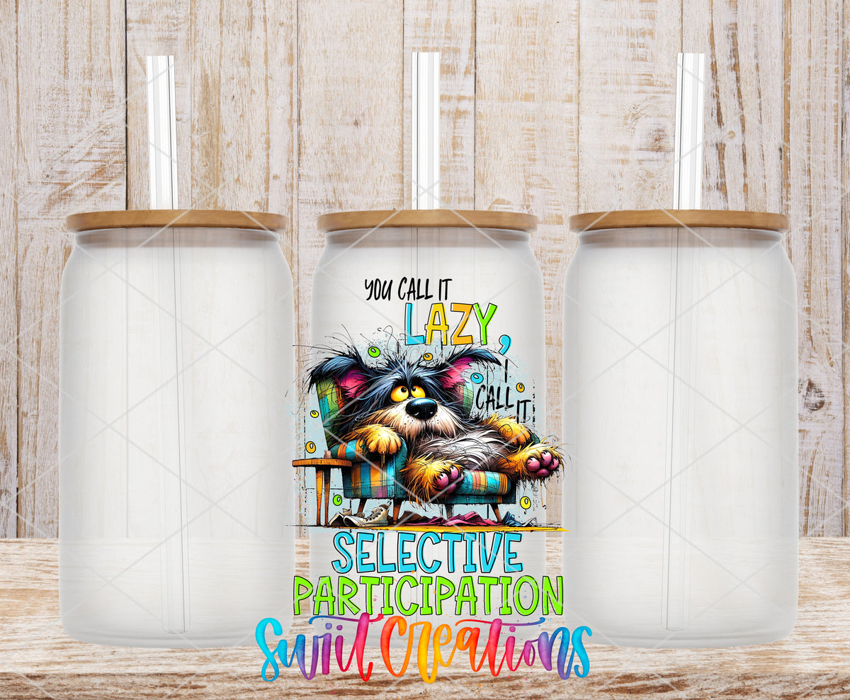Selective Participation frosted glass tumbler mockup with bamboo lids and straws