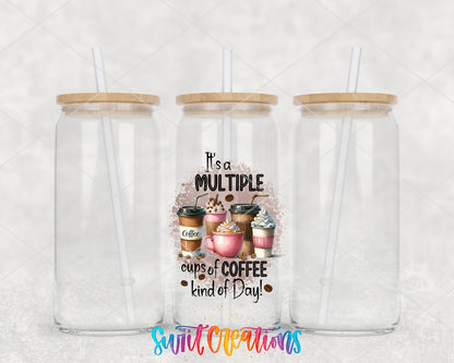 Multiple Cups of Coffee clear glass tumbler group mockup with bamboo lids and straws