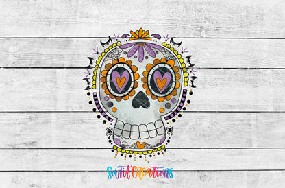 Halloween Sugar Skull Spooky Floral UV DTF transfer shown as a full artwork preview from Swiit Creations