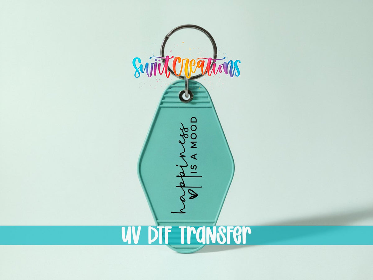 Happiness Is A Mood Motel Keychain UV DTF Transfer | Cute Script Heart Decal | MK796 - Swiit Creations