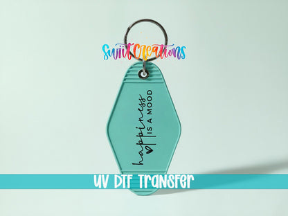 Happiness Is A Mood Motel Keychain UV DTF Transfer | Cute Script Heart Decal | MK796 - Swiit Creations