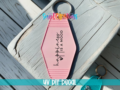 Happiness Is A Mood Motel Keychain UV DTF Transfer | Cute Script Heart Decal | MK796 - Swiit Creations