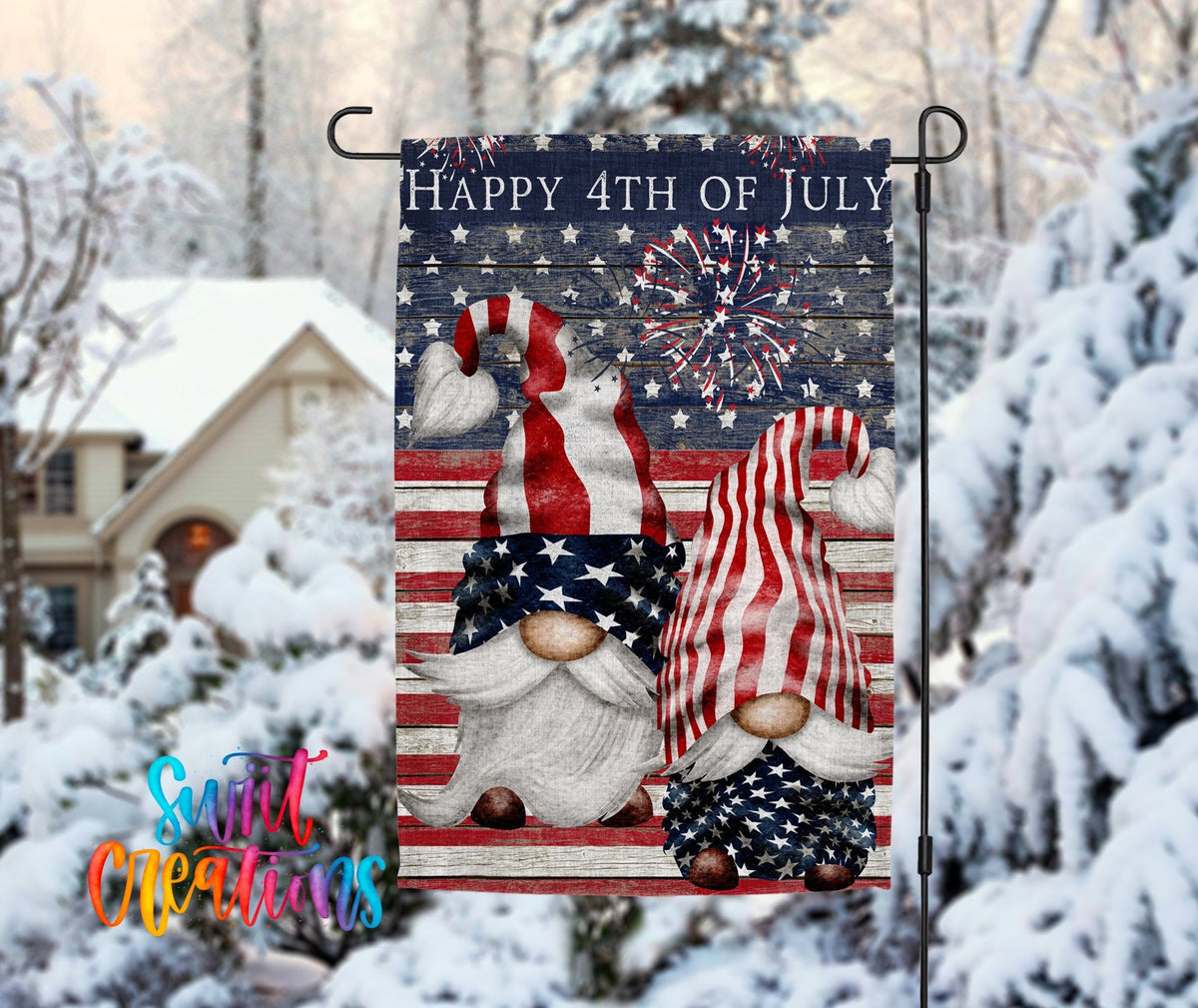 Happy 4th of July Yard Flag | Patriotic Gnome Garden Flag | Independence Day Outdoor Decor | Red White Blue Yard Flag | July 4th Porch Flag | YF65 - Swiit Creations