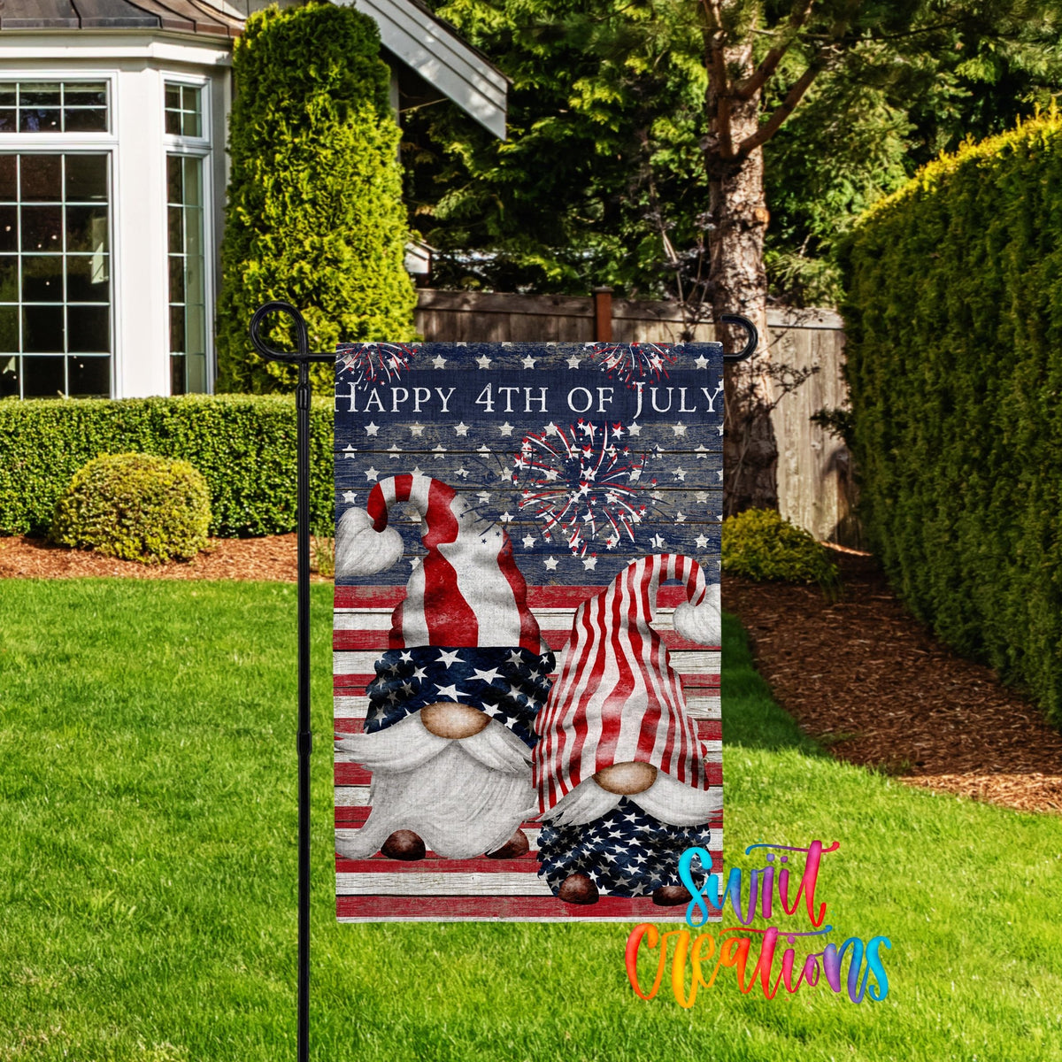 Happy 4th of July Yard Flag | Patriotic Gnome Garden Flag | Independence Day Outdoor Decor | Red White Blue Yard Flag | July 4th Porch Flag | YF65 - Swiit Creations