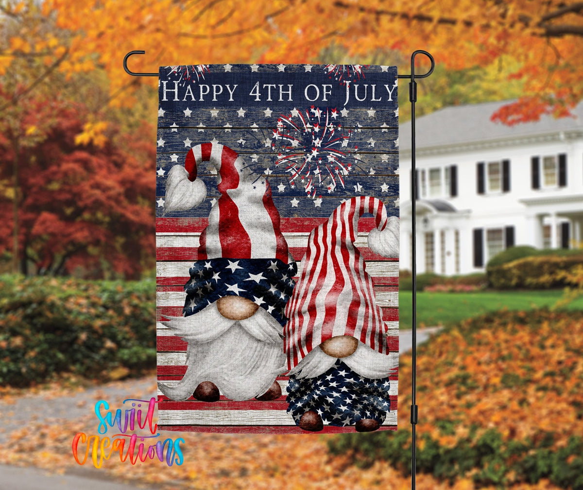 Happy 4th of July Yard Flag | Patriotic Gnome Garden Flag | Independence Day Outdoor Decor | Red White Blue Yard Flag | July 4th Porch Flag | YF65 - Swiit Creations