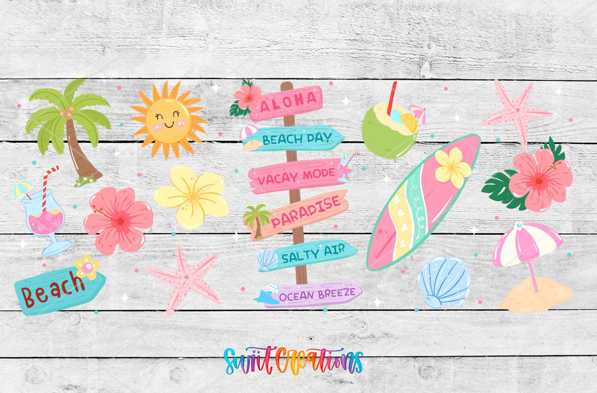 Happy Beach UV DTF Transfer | Tropical Summer Full Wrap | DTF338 - Swiit Creations