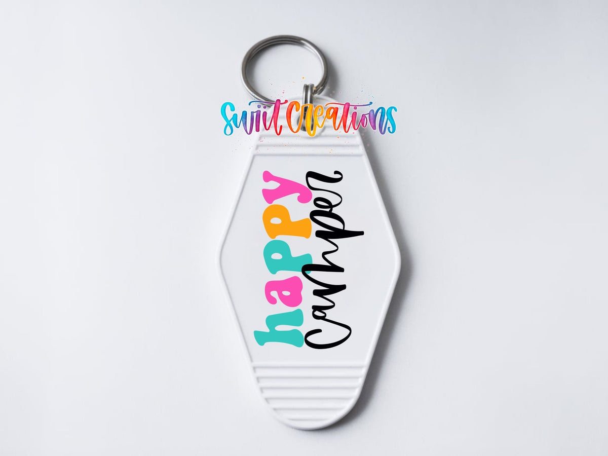 Happy Camper Motel Keychain UV DTF Transfer | Cute Retro Camping Design | MK1128 - Swiit Creations