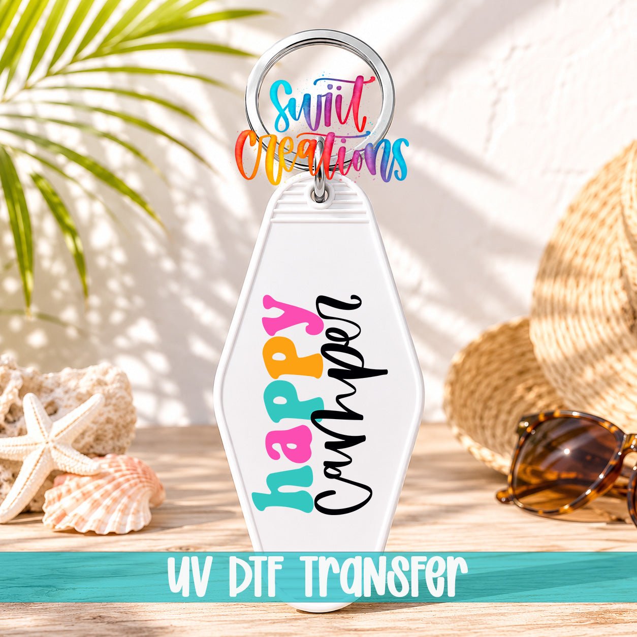 Happy Camper Motel Keychain UV DTF Transfer | Cute Retro Camping Design | MK1128 - Swiit Creations