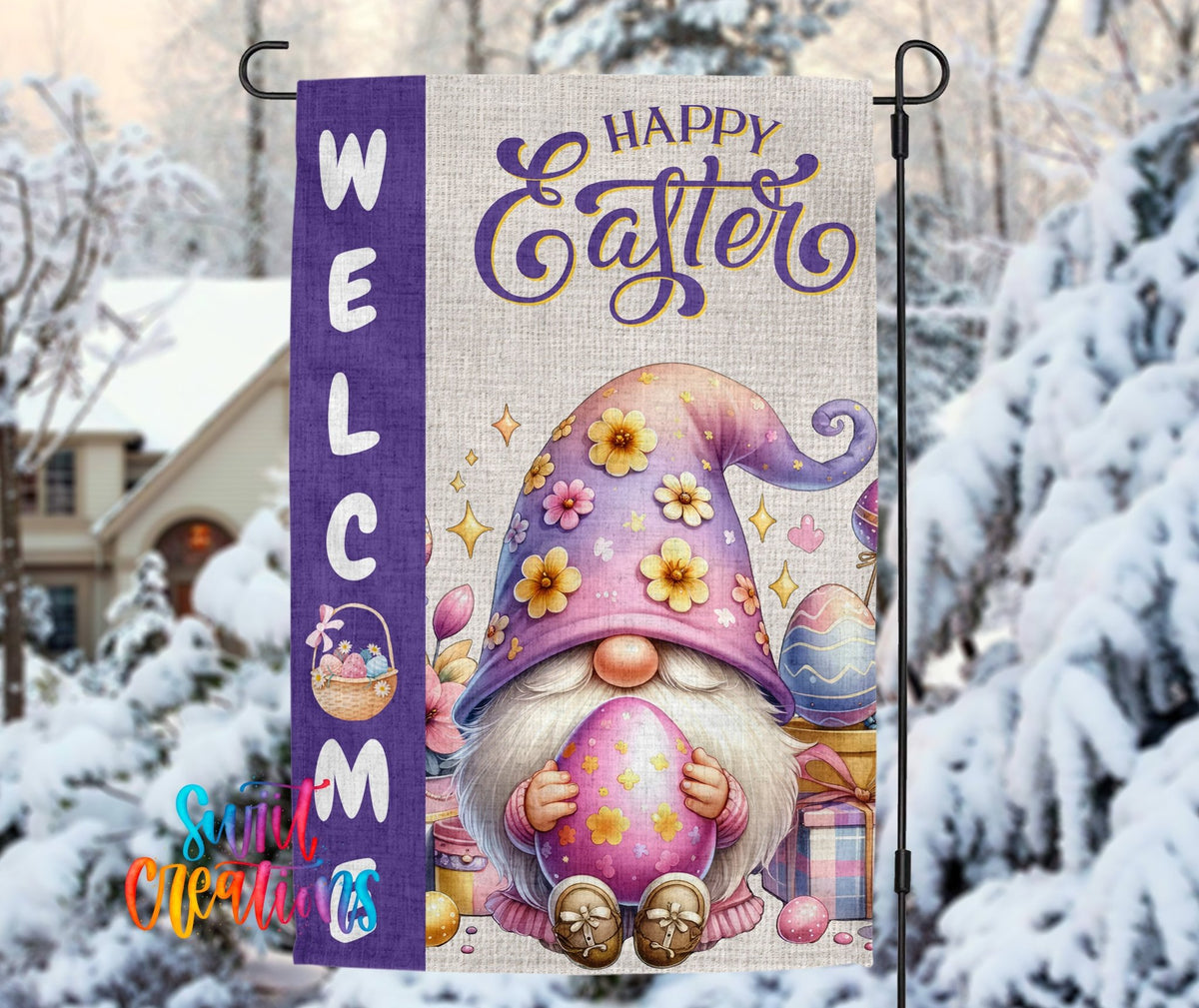 Happy Easter Yard Flag | Easter Gnome Garden Flag | Pastel Spring Outdoor Decor | YF73 - Swiit Creations