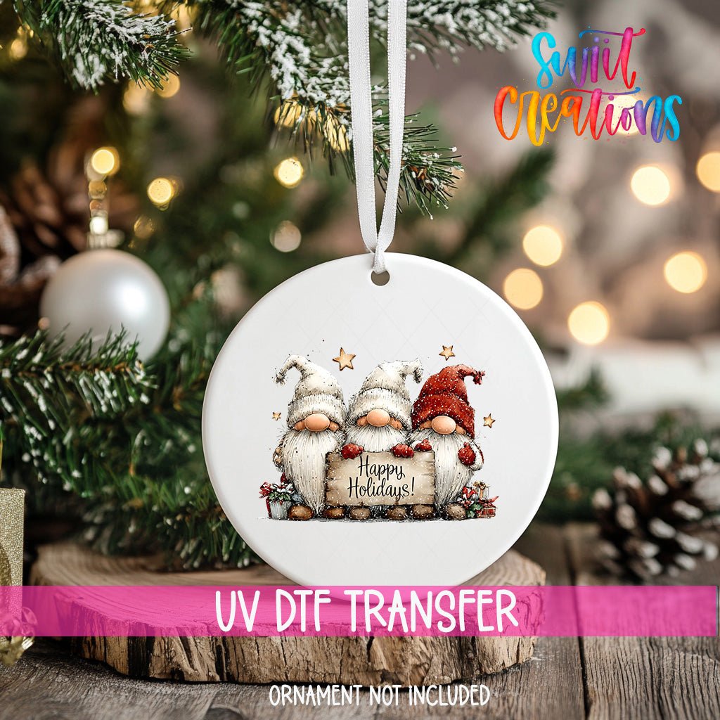 Happy Holidays Gnome Trio Christmas UV DTF Ornament Transfer | O-1964 - Swiit Creations