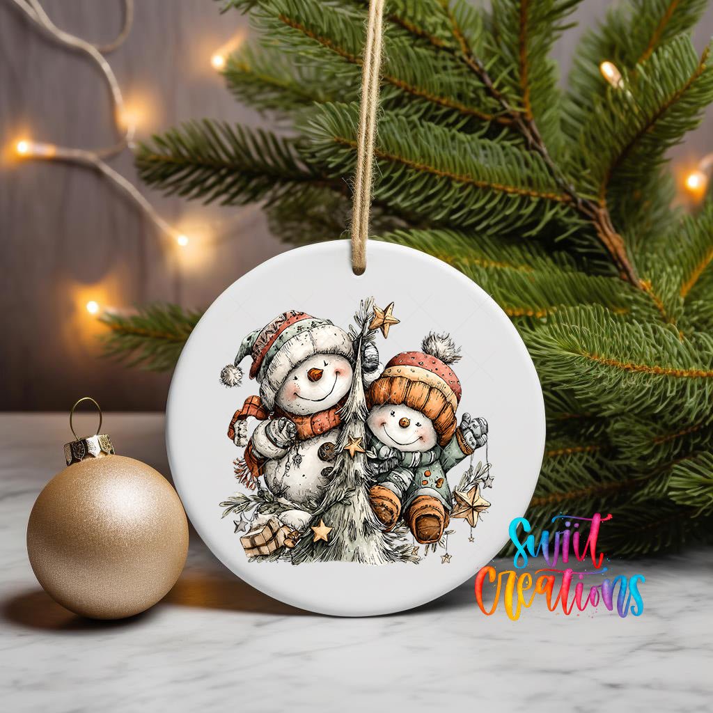 Happy Snowman with Christmas Tree UV DTF Ornament Transfer | O-1707 - Swiit Creations