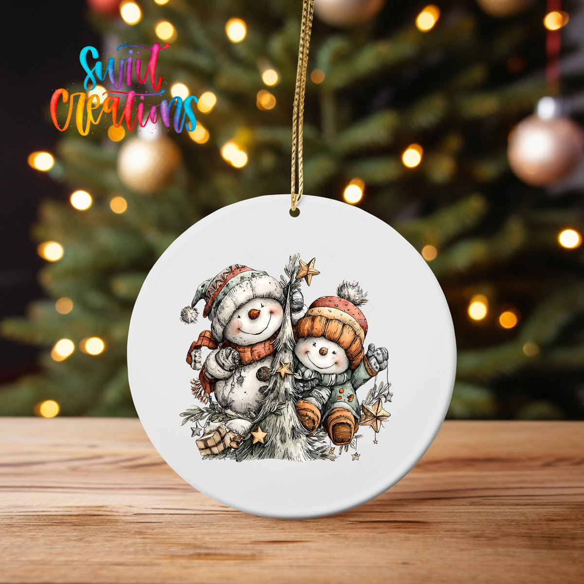 Happy Snowman with Christmas Tree UV DTF Ornament Transfer | O-1707 - Swiit Creations