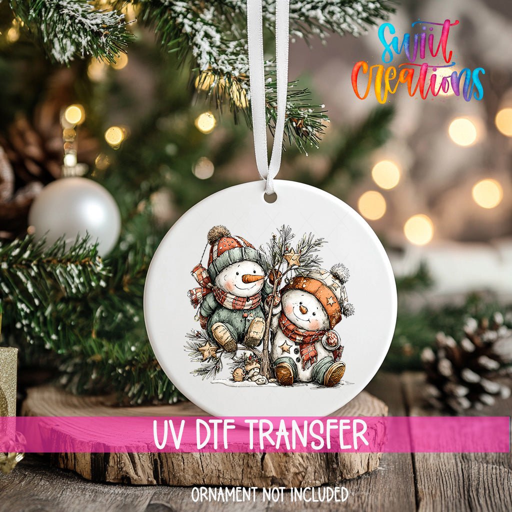 Happy Snowman with Christmas Tree UV DTF Ornament Transfer | O-1708 - Swiit Creations