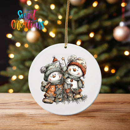 Happy Snowman with Christmas Tree UV DTF Ornament Transfer | O-1710 - Swiit Creations
