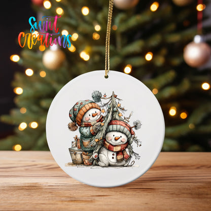 Happy Snowman with Christmas Tree UV DTF Ornament Transfer | O-1715 - Swiit Creations