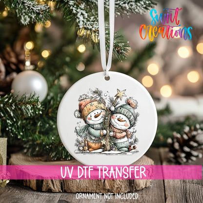 Happy Snowman with Christmas Tree UV DTF Ornament Transfer | O-1716 - Swiit Creations